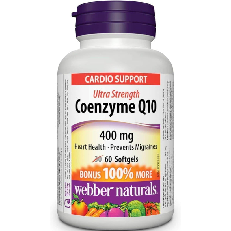 Webber Naturals Coenzyme Q10 400mg Ultra Strength, Cardiovascular Support and Antioxidant, 60 Softgels