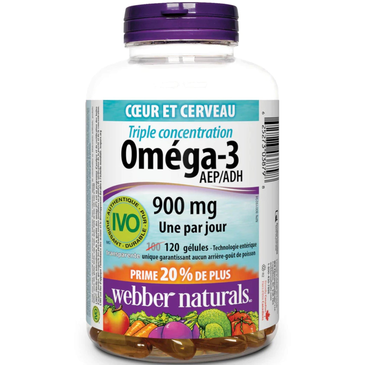120 Clear Enteric Softgels | Webber Naturals Omega-3 EPA/DHA 900mg Triple Strength