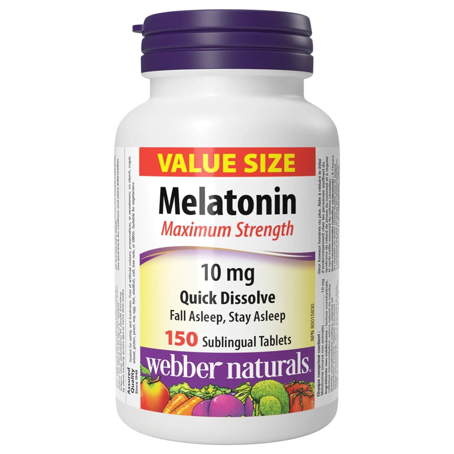 150 Sublingual Tablets | Webber Naturals Sleep Support Melatonin Maximum Strength 10mg Quick Dissolve