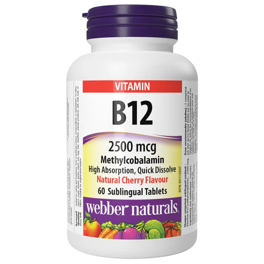 60 Time Release Tablets | Webber Naturals Vitamin B12 2500mcg Methylcobalamin // Cherry flavour