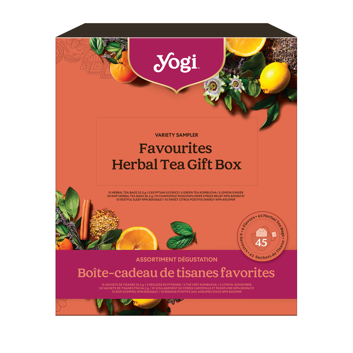 Yogi Favourites Variety Gift Box, Organic Tea Assortment, 6 Flavours, 45 Tea Bags