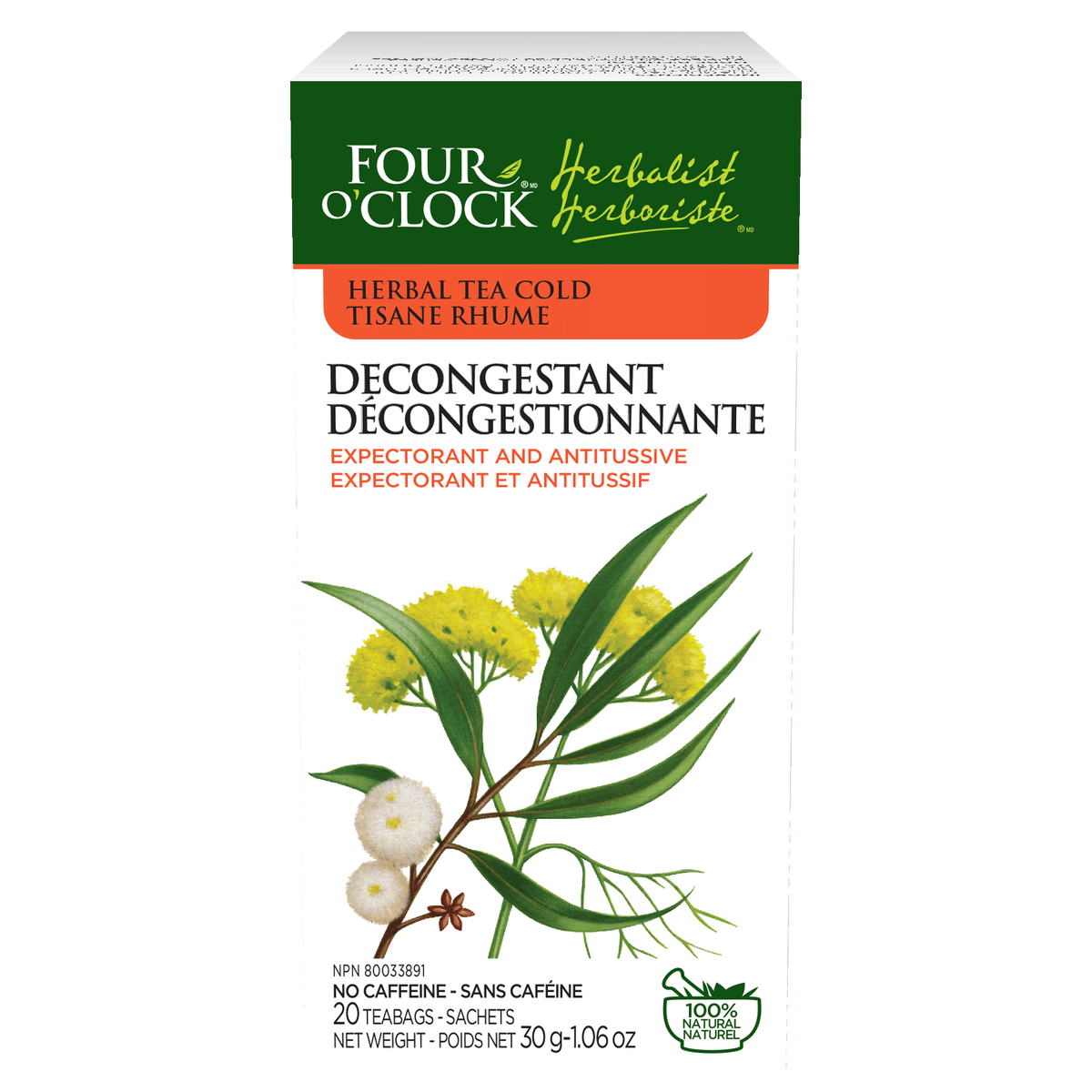 Four O'Clock Decongestant Herbal Tea, 20 tea bags