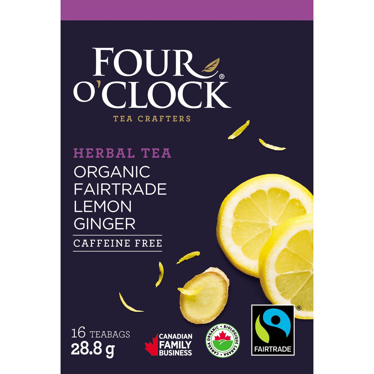 Four O'Clock Lemon Ginger Organic Herbal Tea, 16 tea bags
