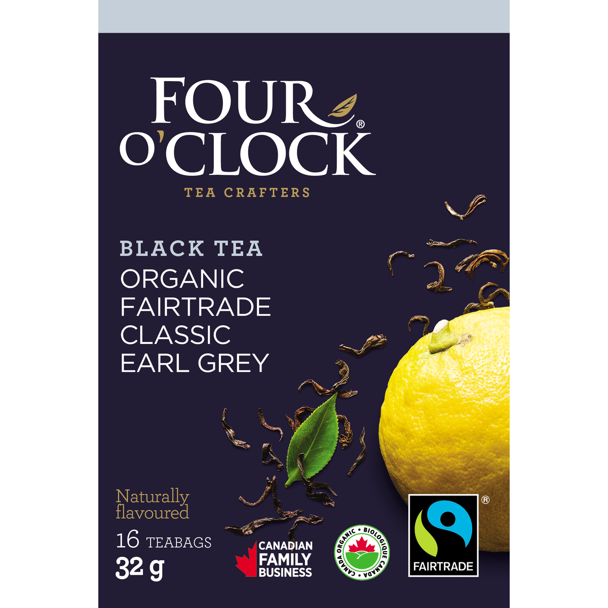 Four O'Clock Earl Grey Organic Black Tea, 16 tea bags