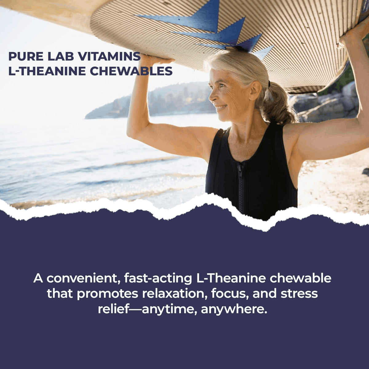 Pure Lab Vitamins L-Theanine Chewables 125mg, Natural Orange Flavour, Monk Fruit Sweetened, 60-150 Chewable Tablets