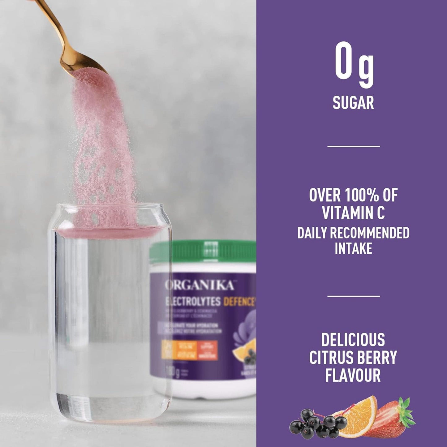 Citrus Berry Flavour, 180g | Organika Electrolytes Defence Powder with Elderberry & Echinacea