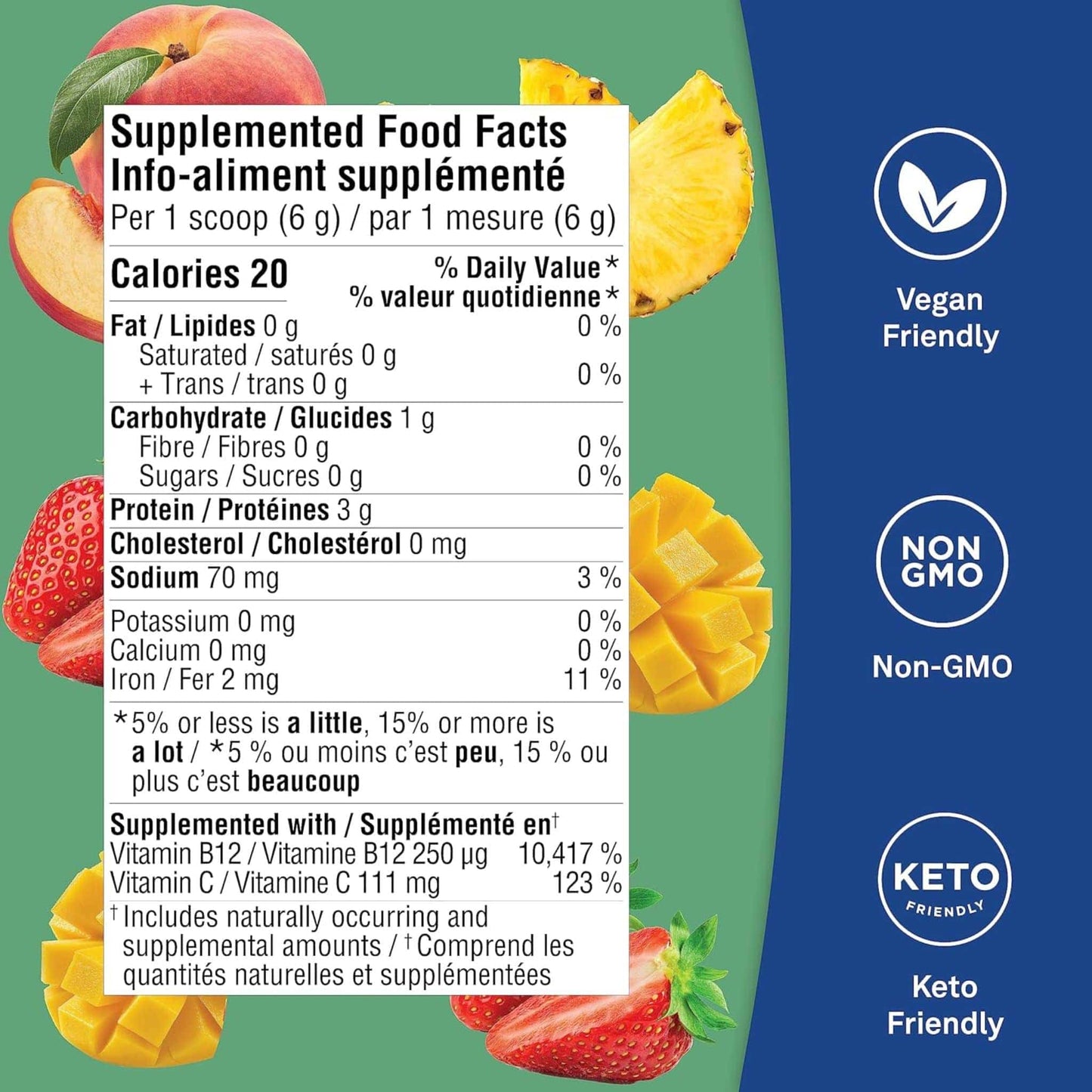 Tropical Fruit Punch Flavour, 300g | Organika Spirulina + B12 Powder