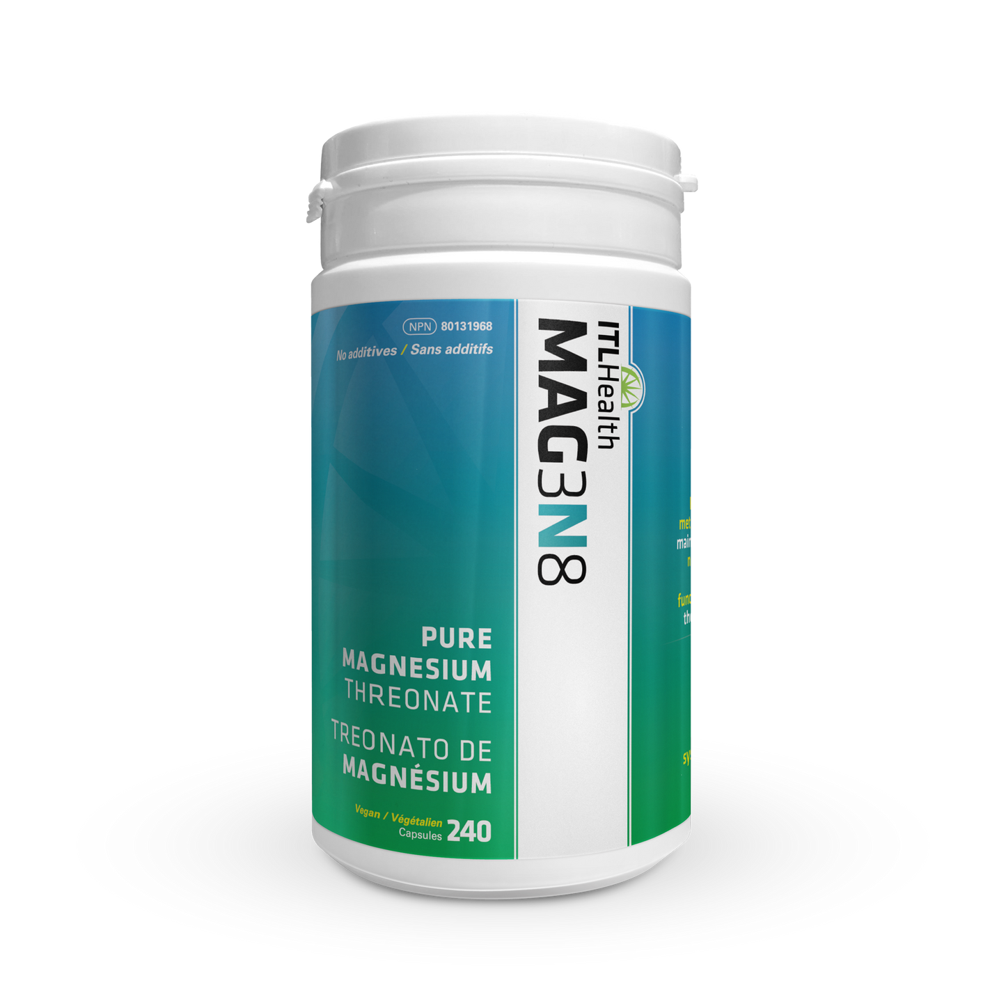 ITL Health MAG3N8 Magnesium L-Threonate, Magtein, Brain and Cognitive Support - 240 Capsules