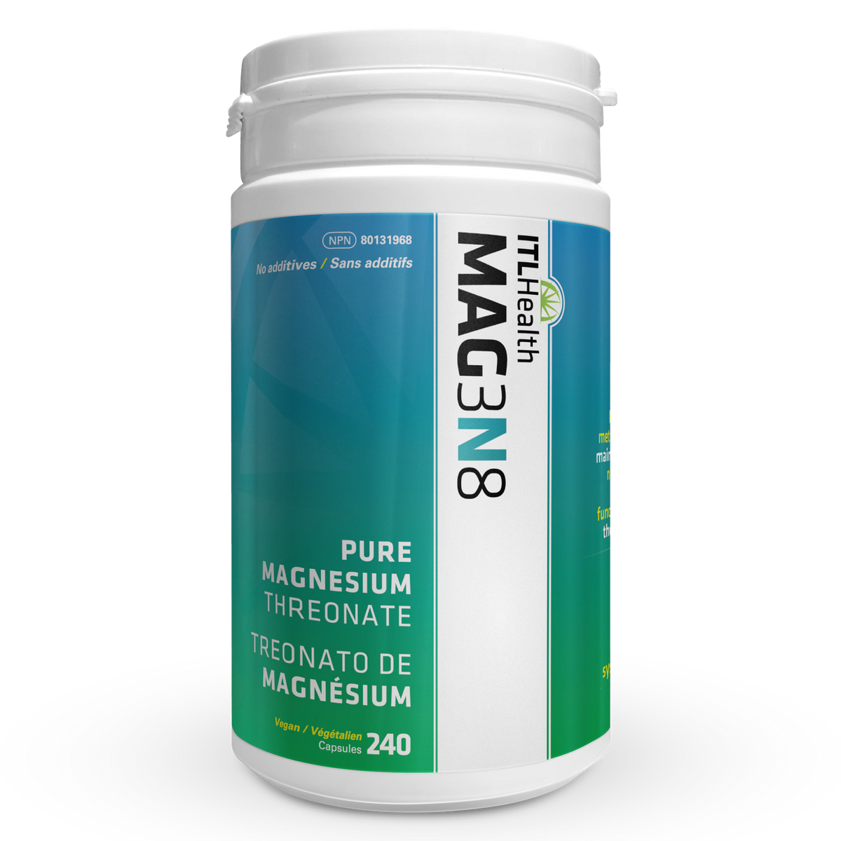 ITL Health MAG3N8 Magnesium L-Threonate, Magtein, Brain and Cognitive Support - 240 Capsules