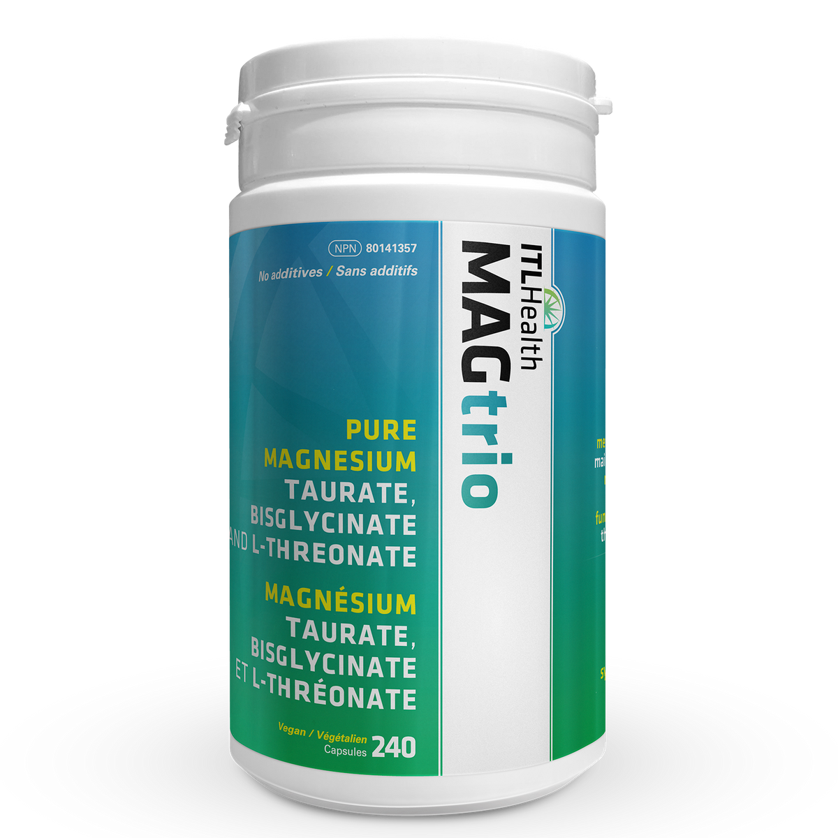 ITL Health MAGtrio 3-in-1 Magnesium Complex, Taurate, Bisglycinate & L-Threonate - 240 Capsules