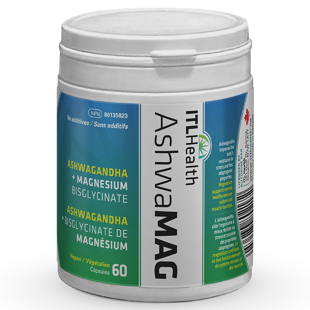 ITL Health AshwaMAG Magnesium Bisglycinate + Sensoril Ashwagandha, 60 Vegan Capsules - 60 Vegan Capsules