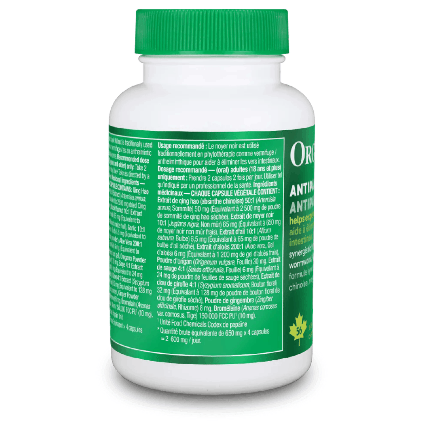 56 Vegetable Capsules | Organika Antiparasitic label