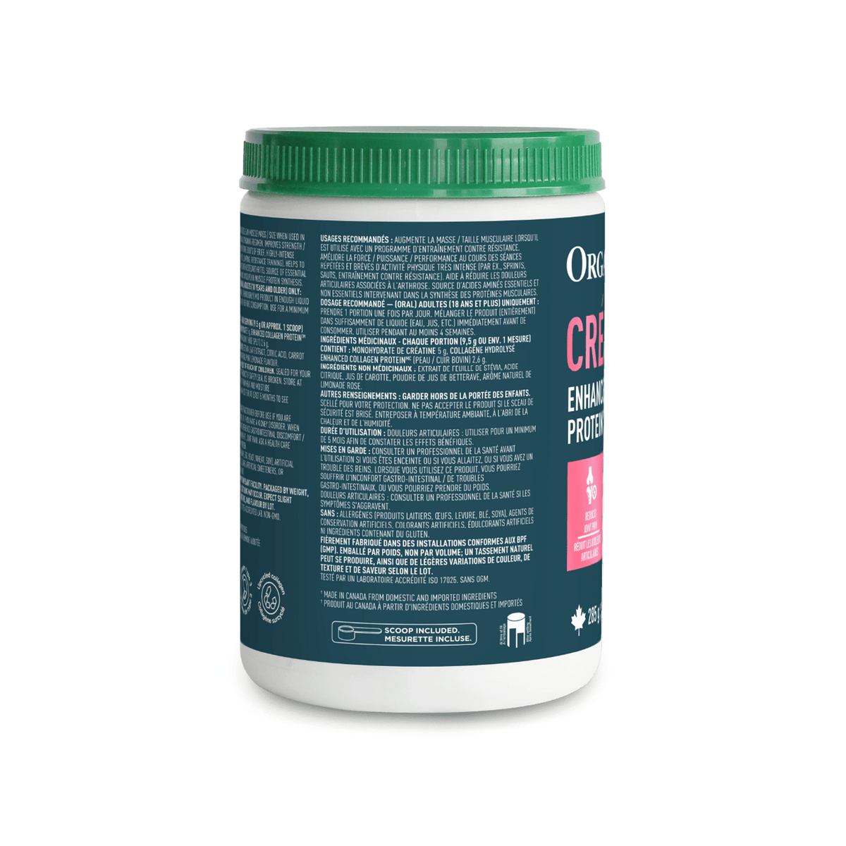 285g Pink Lemonade | Organika Creatine + Collagen Powder 285g tub, image 4