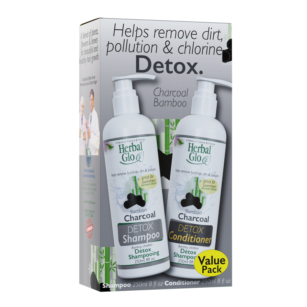 Herbal Glo Charcoal DETOX Shampoo & Conditioner, Value Pack (Shampoo + Conditioner)