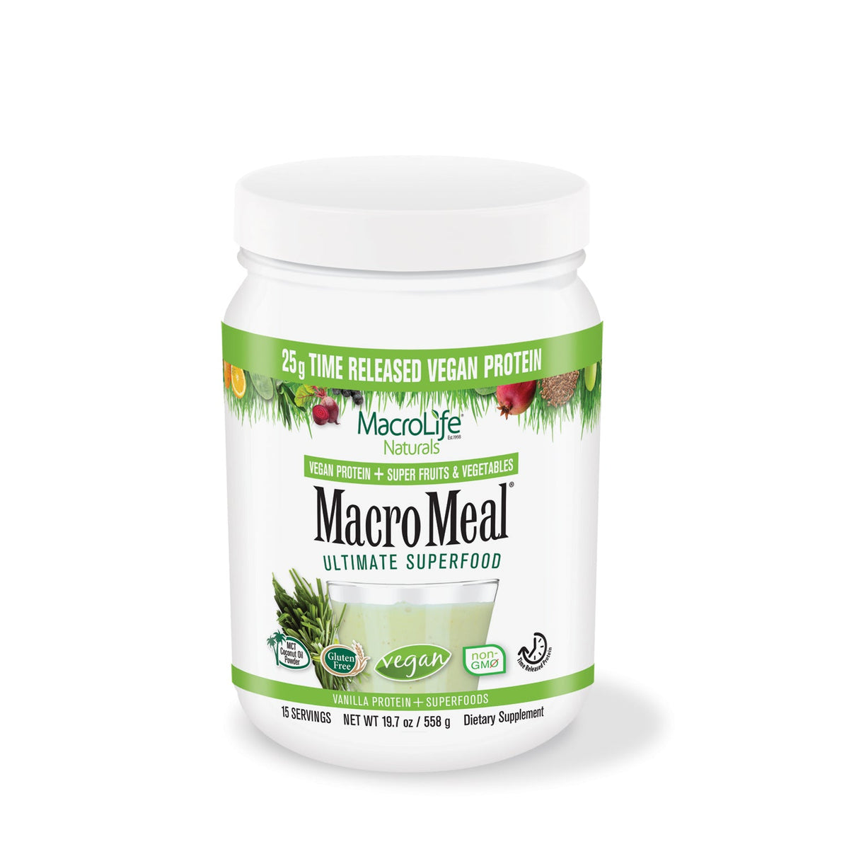MacroLife Naturals MacroMeal Vegan Protein Powder, 25g Plant Protein, 615g-675g - Vanilla 615g