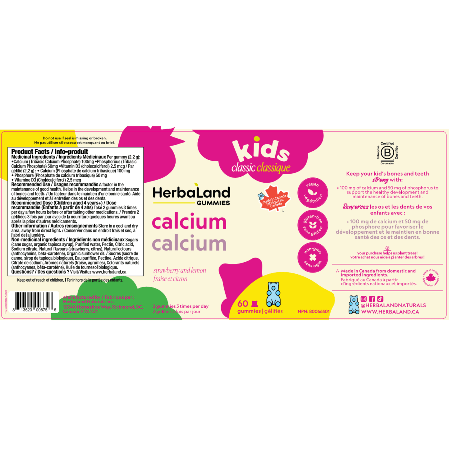 Herbaland Classic Gummies for Kids Calcium, 60 Gummies