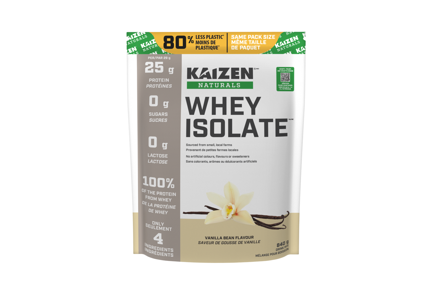 Kaizen Naturals Whey Isolate 840g Vanilla Bean