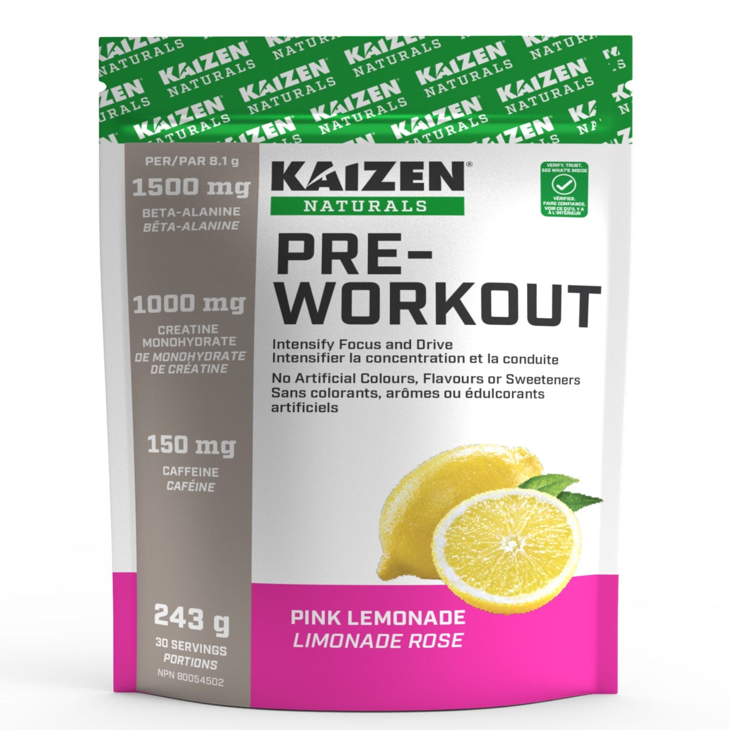 Kaizen Natural Pre-Workout 243g Pink Lemonade