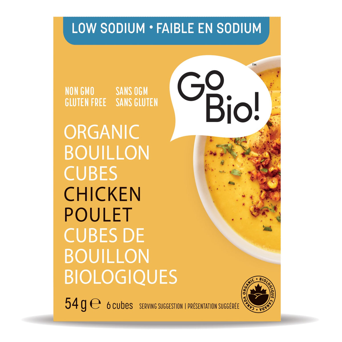 GoBIO! Organic Chicken Bouillon Cubes, Low Sodium, 15 x 54g