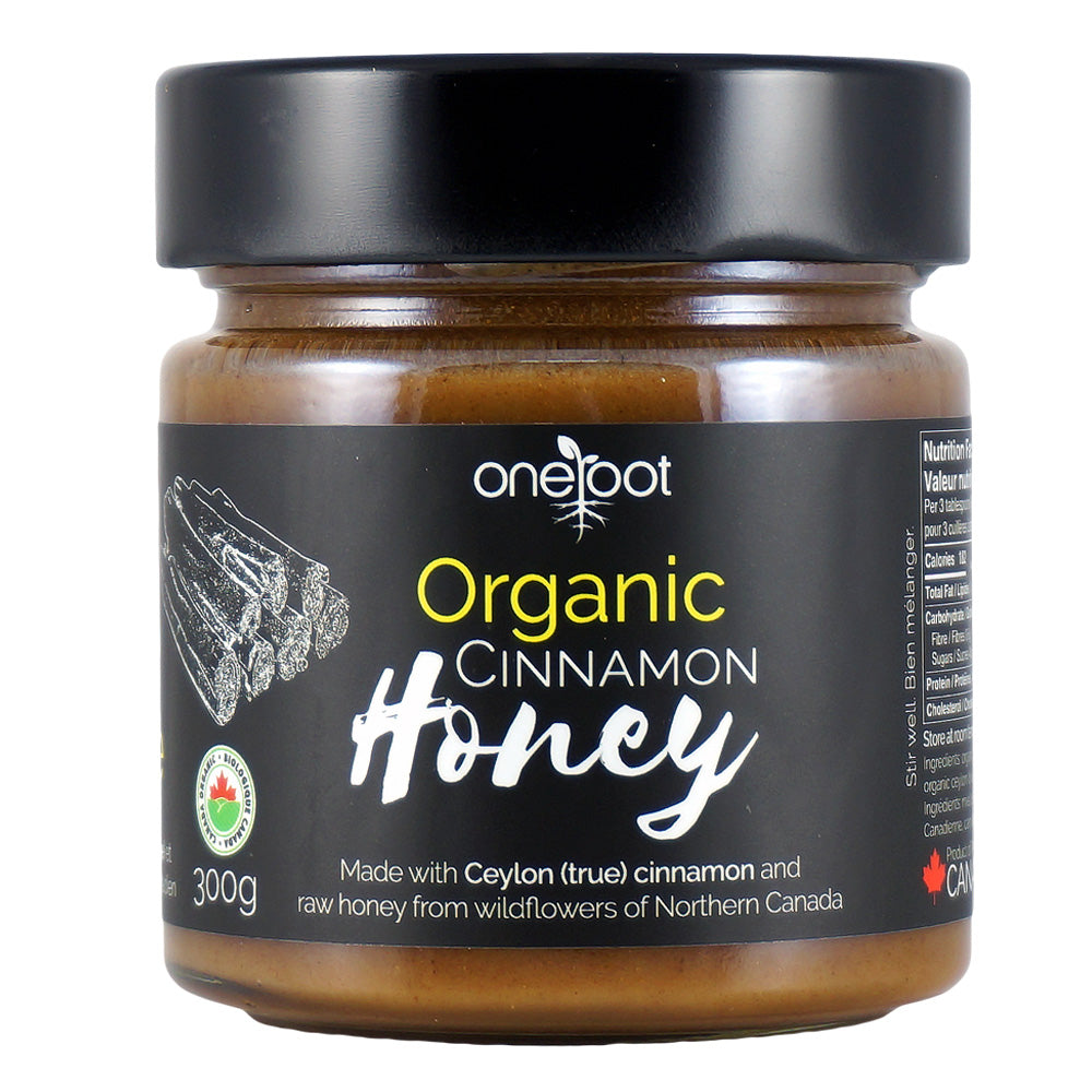 OneRoot Infused Raw Honey with Organic Ginseng, Cacao or Ceylon Cinnamon, 300g - Cinnamon