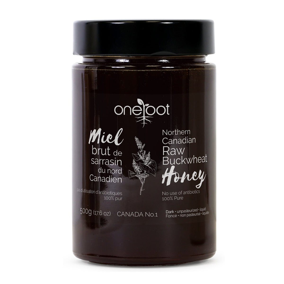 OneRoot Raw Buckwheat Honey, Dark Unpasteurized Canadian Honey from Ontario and Quebec, 500g