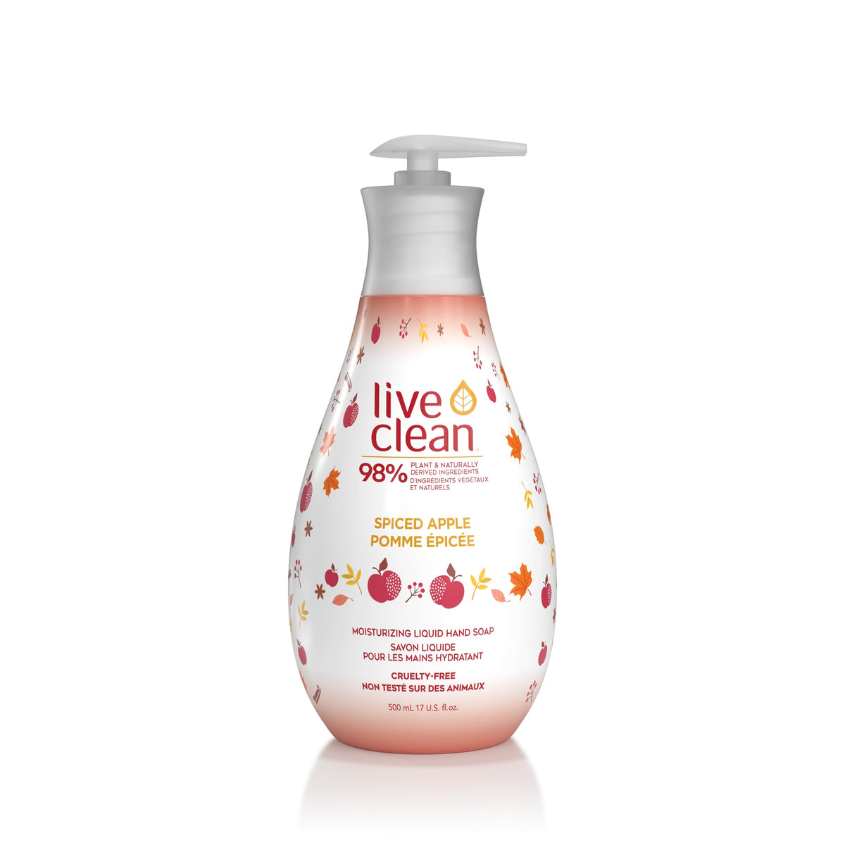 Live Clean Moisturizing Liquid Hand Soap with Vitamin E and Provitamin B5, 98% Plant-Based, 10 Scents, 500ml Pump or 1L Refill - Spiced Apple / 500ml