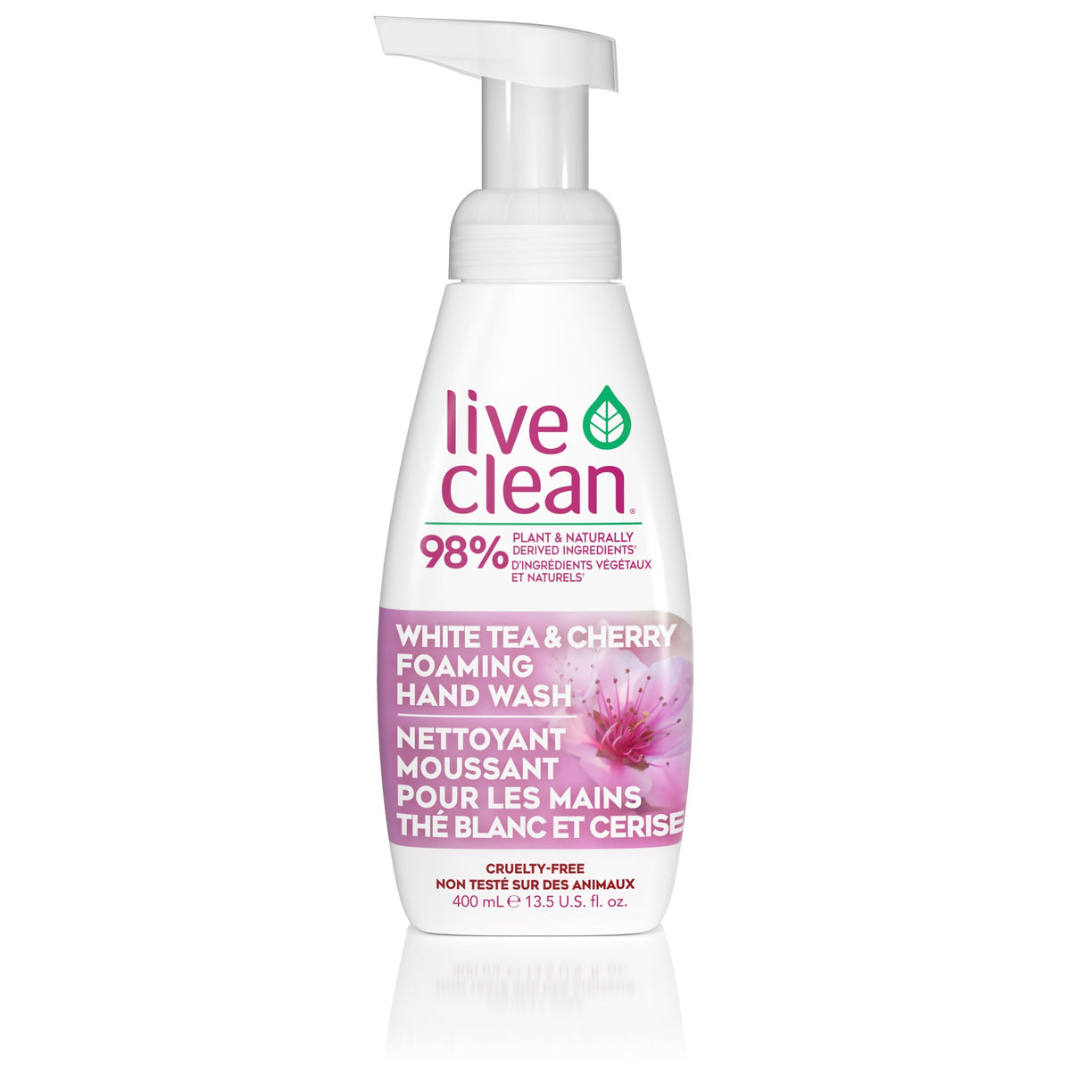 Live Clean Foaming Hand Soap with Organic Aloe and Vitamin E, 98% Plant-Based, Lemon Mint, Vanilla Bean & Coconut or White Tea & Cherry, 400ml - White Tea & Cherry