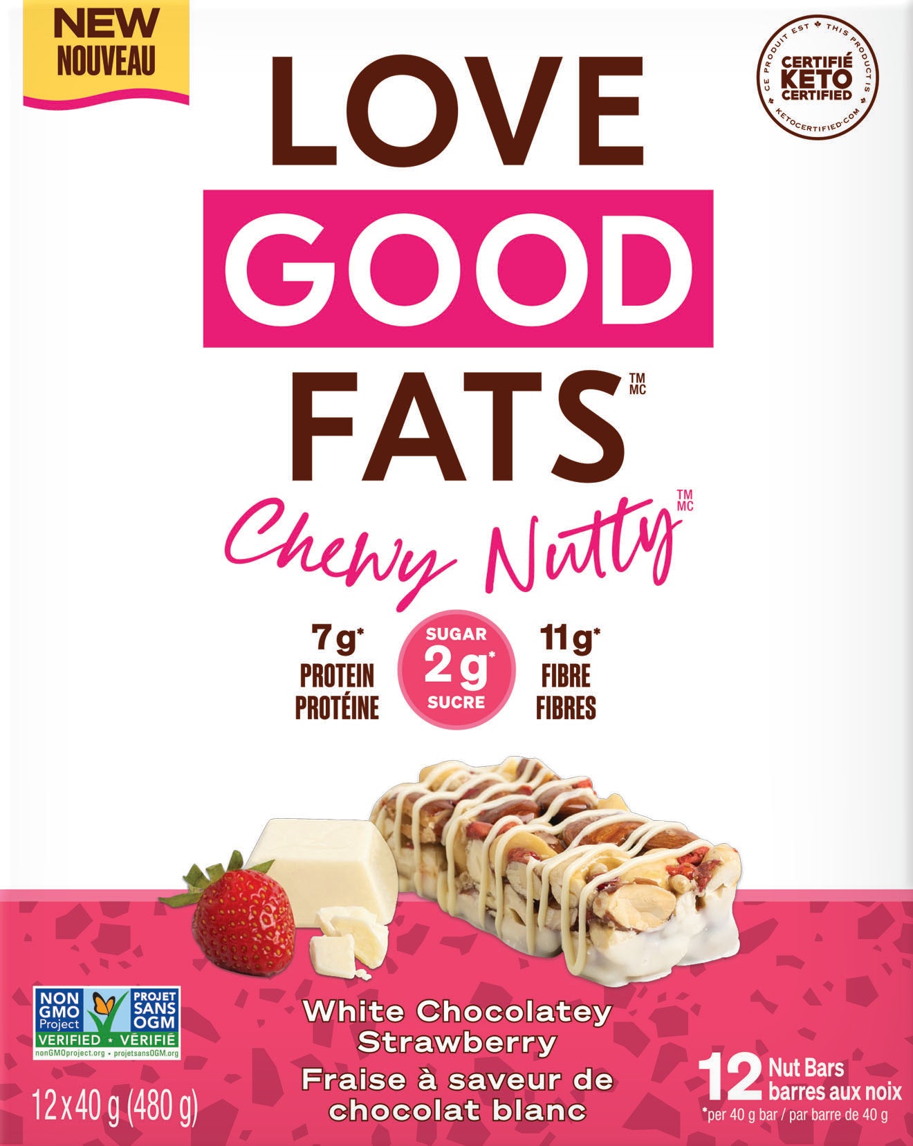 Love Good Fats Snack Bars, Keto-Friendly Bars with Good Fats and 1-3g Sugar, Case of 12 or 4-Pack