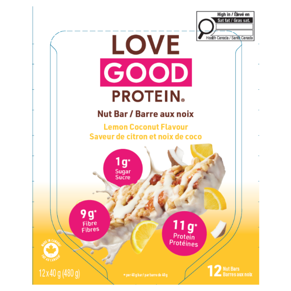 Love Good Fats Chewy Nutty Bars, Lemon Coconut, Low Sugar Chewy Bars, Case of 12 or 4-Pack