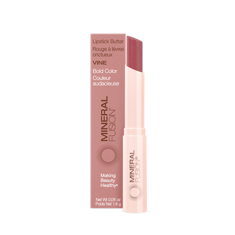 Mineral Fusion Lipstick Butter, Creamy Gloss-Finish Colour with Argan Oil and Cocoa Butter, 7 Shades, 1.8g - Vine