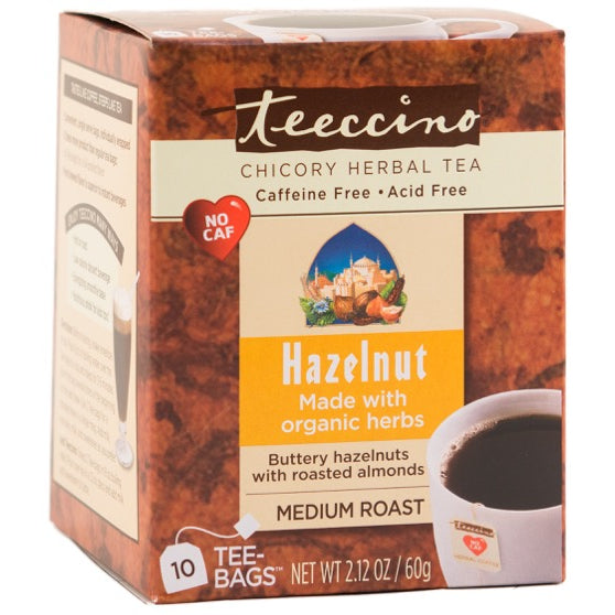 Teeccino Dandelion and Roasted Herbal Tea, Case of 6 x 10 Tea Bags - Hazelnut