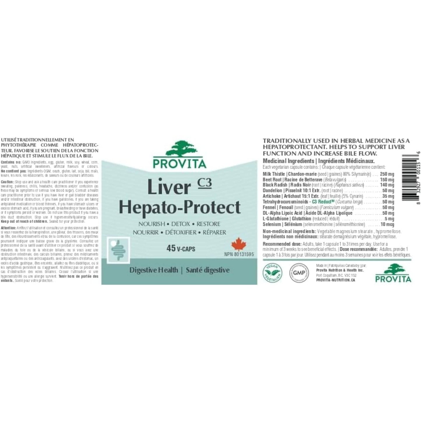 45 Vegetable Capsules | Provita Nutrition Liver Hepato-Protect