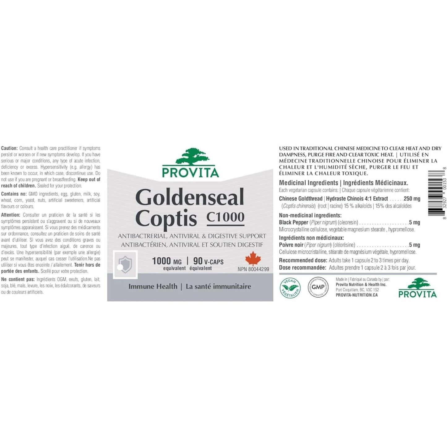 90 Vegetable Capsules | Provita Nutrition Goldenseal Coptis C1000