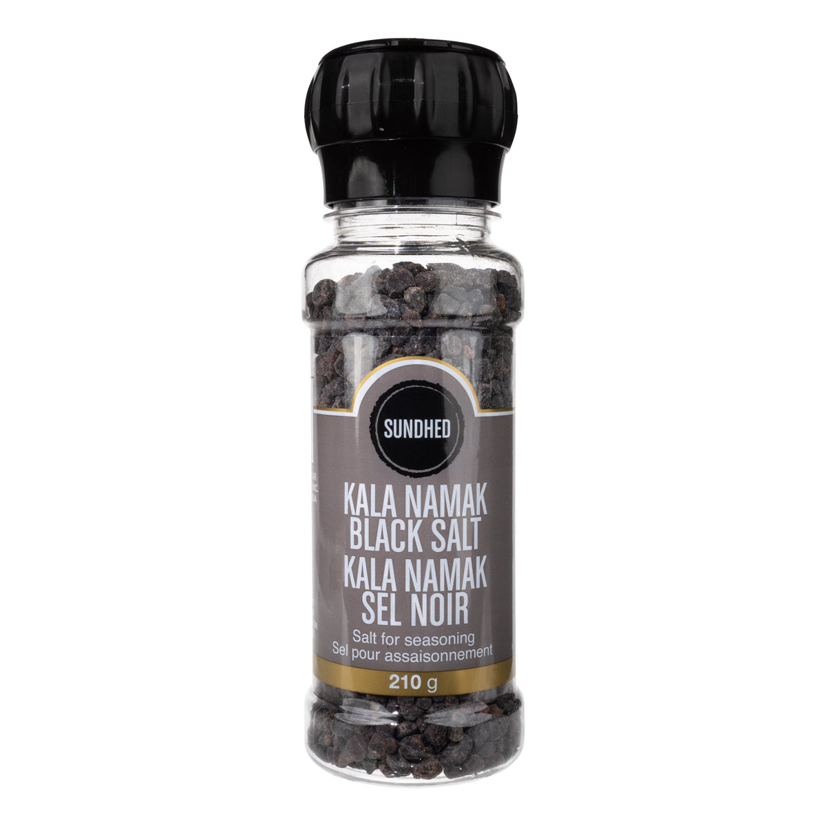 Sundhed Flavoured Himalayan Salt Grinder 210g, Maple Smoked, Hickory Smoked, Peppercorn Mix or Kala Namak, Kosher - Kala Namak (Black)