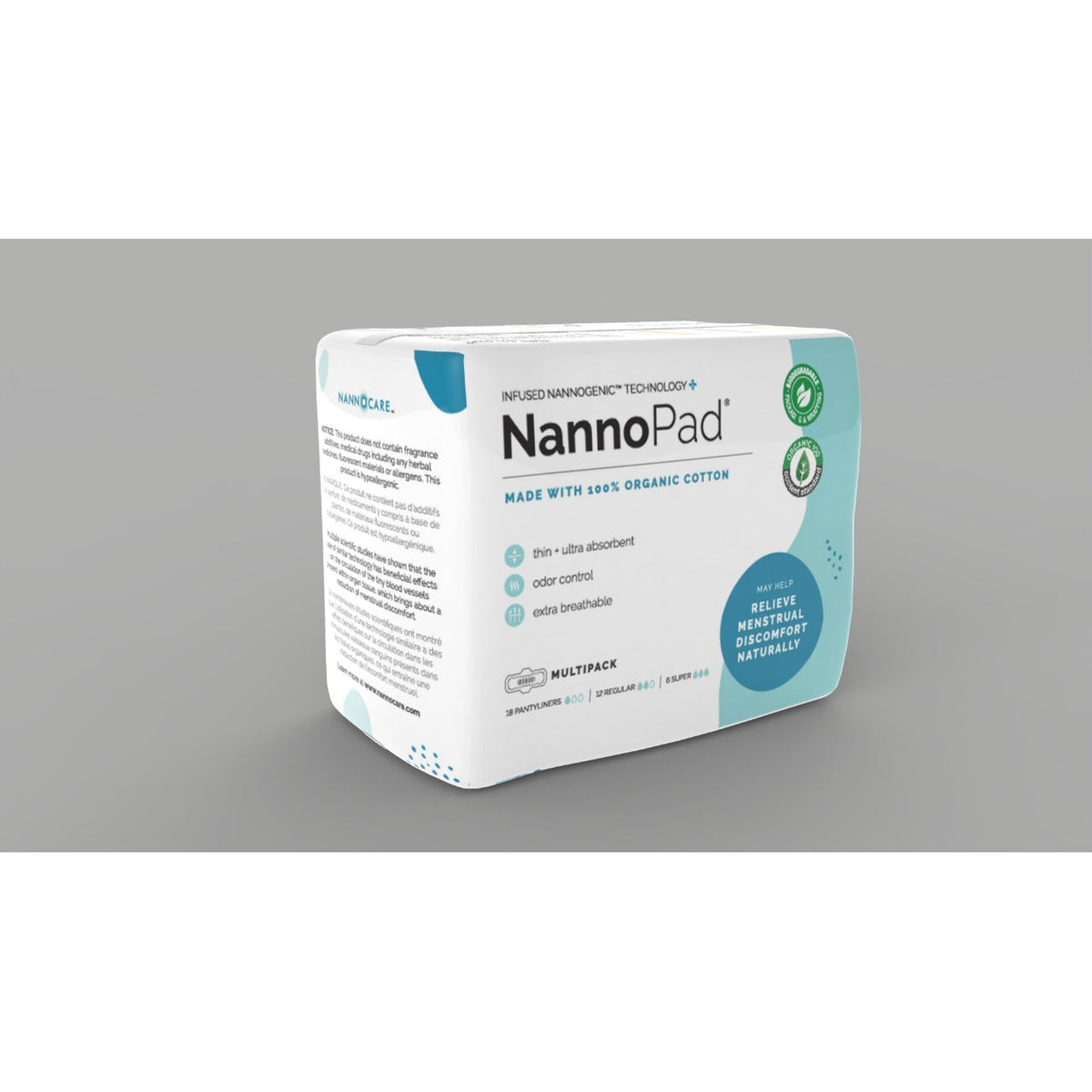 NannoPad Organic Cotton Menstrual Pads, Regular or Super 20 Pads, or 36-Pad Multipack - Multipack, 36 (18 Liners, 12 Regular, 6 Super)