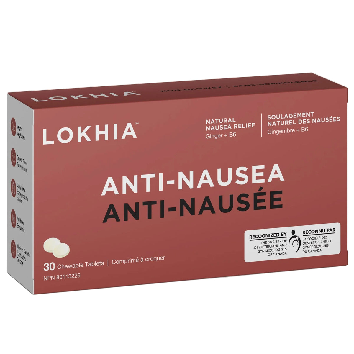 30 Chewable Tablets | Lokhia Anti-Nausea lemon chewable tablets 30 count travel pack
