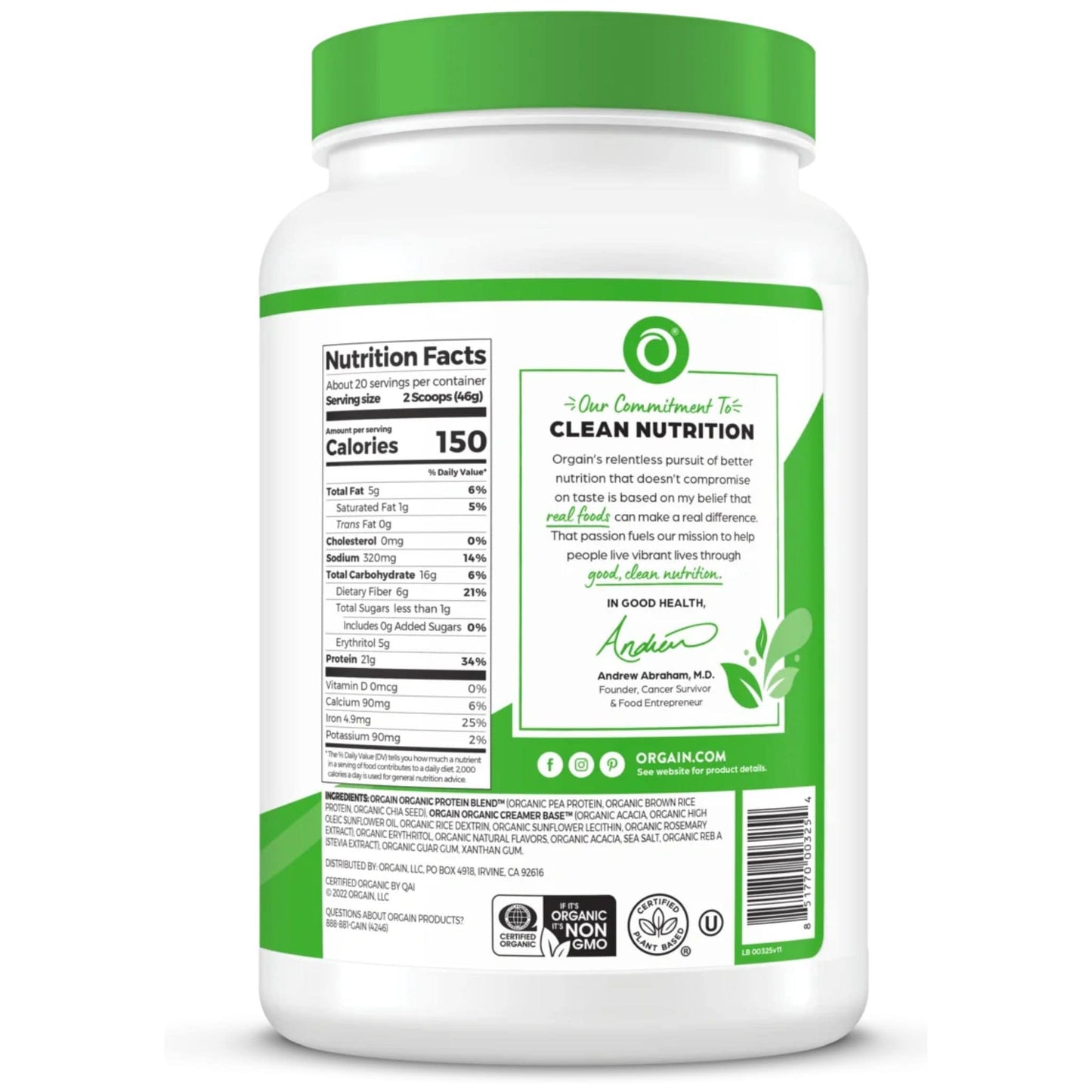 920g Vanilla Bean | Orgain Organic Protein Powder