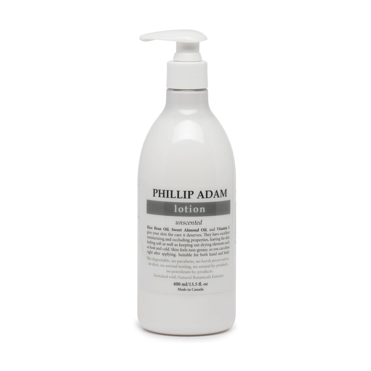 Phillip Adam Non-Greasy Hand and Body Lotion with Rice Bran and Sweet Almond Oil, 5 Scents, 60ml or 400ml - Unscented / 400ml