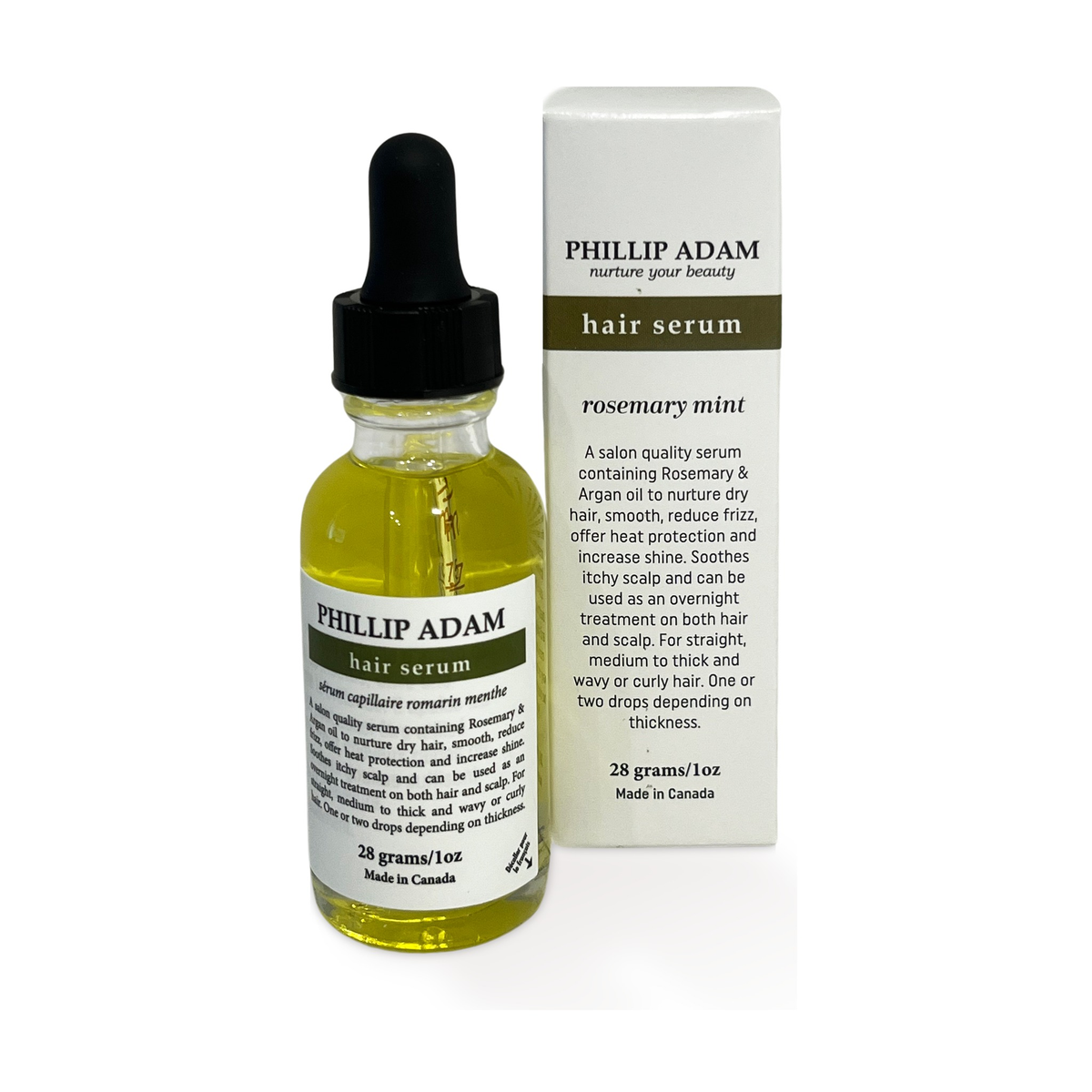 Phillip Adam Hair Serum with Argan, Macadamia, Jojoba and Baobab Oils, Frizz and Shine, Fragrance Free or Rosemary Mint, 28g - Rosemary Mint