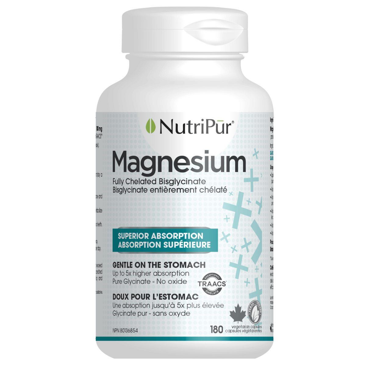 180 Vegetable Capsules | Nutripur Magnesium Bisglycinate Superior 180 Vegetable Capsules