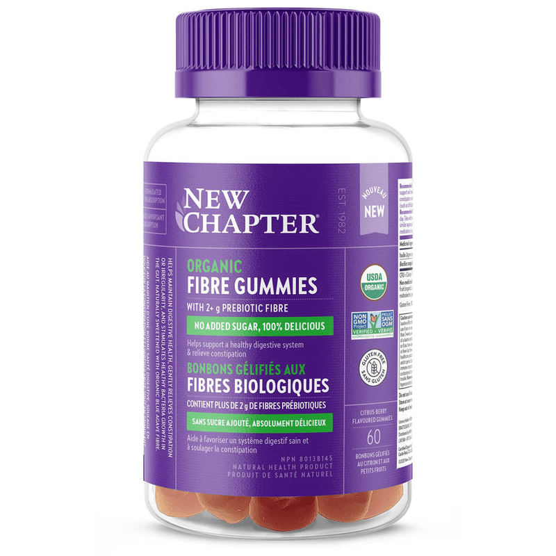 New Chapter Organic Fibre Gummies, Organic Vegan Prebiotic Fiber, Supports Regular Bowel Movements, 60 Gummies
