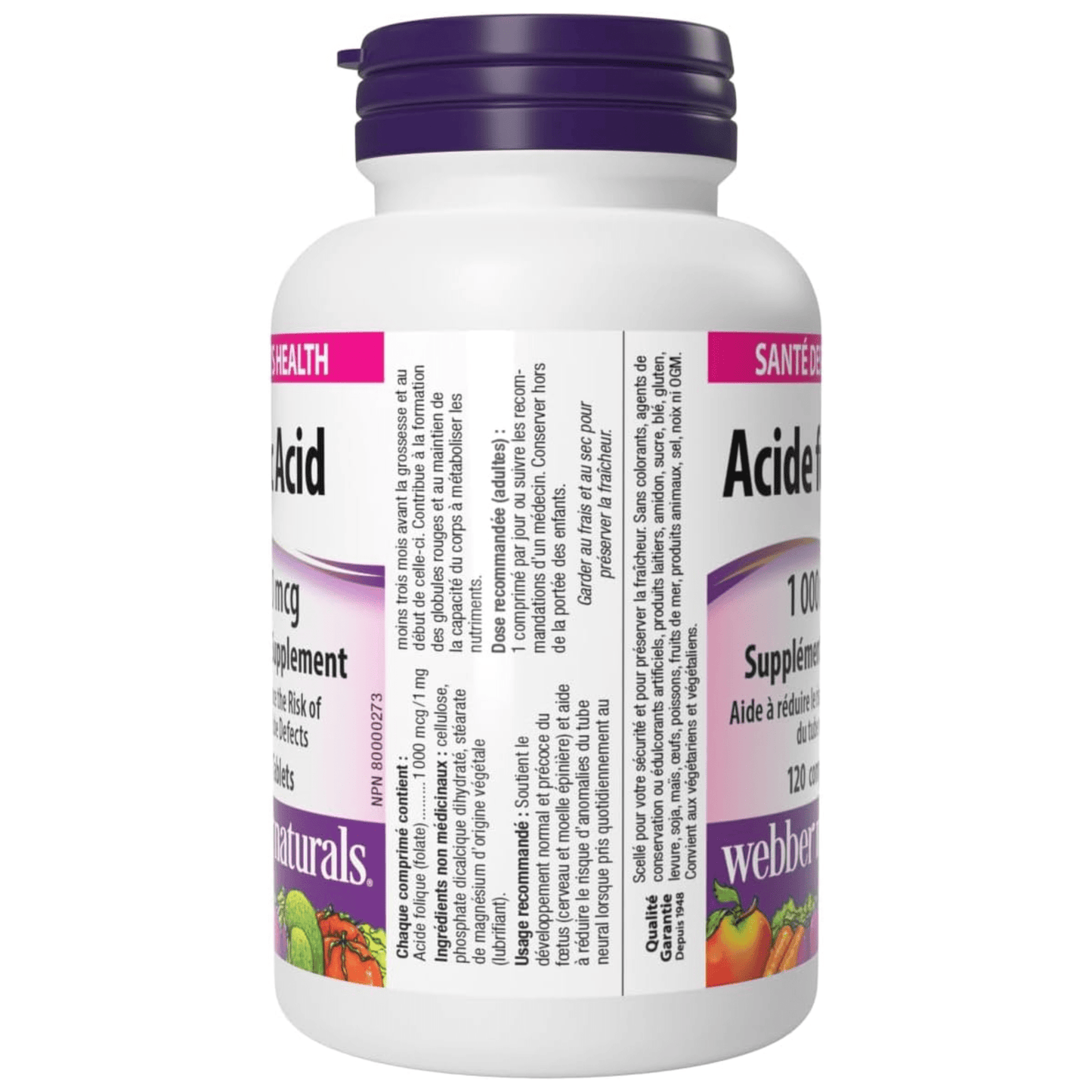 120 Tablets | Webber Naturals Folic Acid 1000 mcg