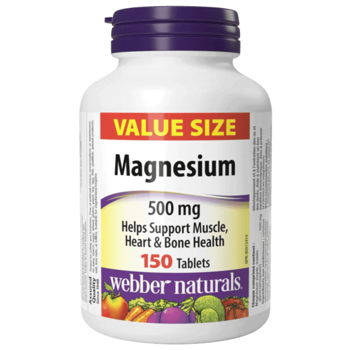 Webber Naturals Magnesium 500mg, Chelated for Enhanced Absorption, Supports Healthy Bones and Muscle Function, 60-150 Tablets