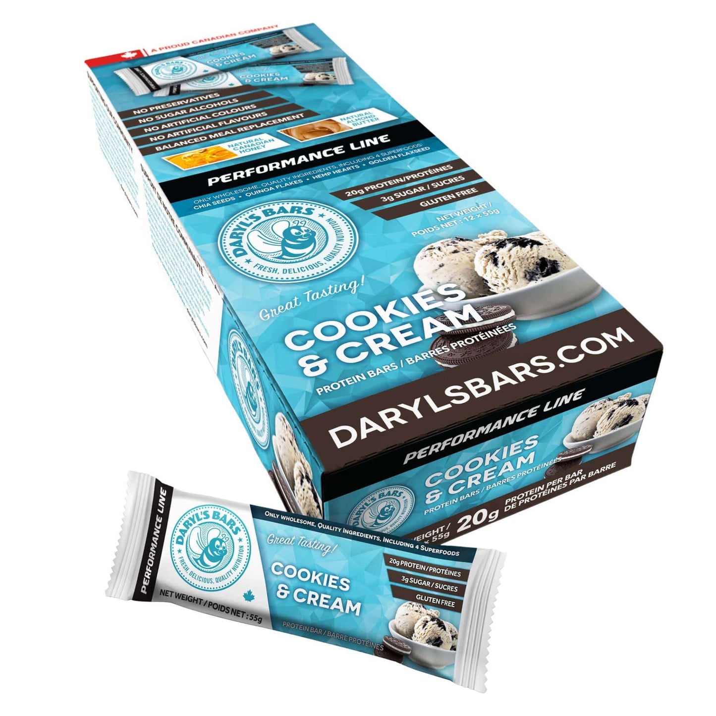 Cookies & Cream 12 Bars (1 Box) | Daryl's Bars Cookies and Cream