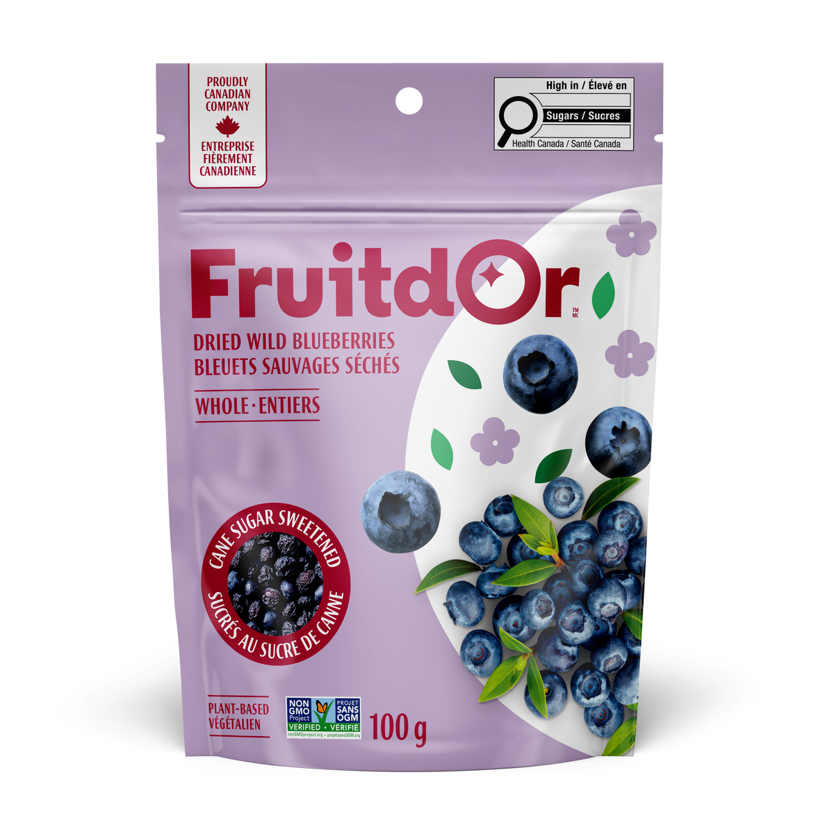 Patience Fruit & Co. Dried Cranberries and Wild Blueberries 10-Pack, Organic and No Sugar Added Options - Wild Blueberries, Cane Sugar Sweetened, 10 x 100g