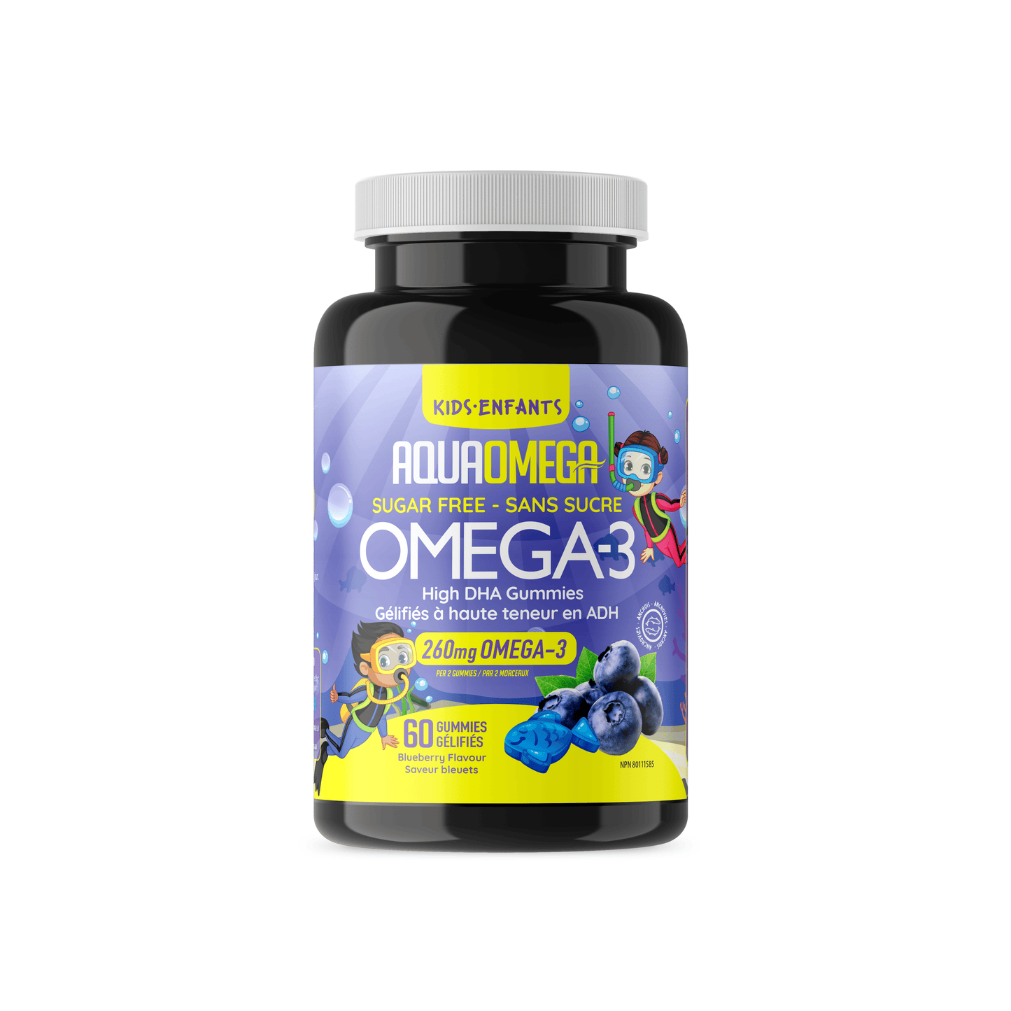 AquaOmega High DHA Omega 3 Kids Gummies Blueberry