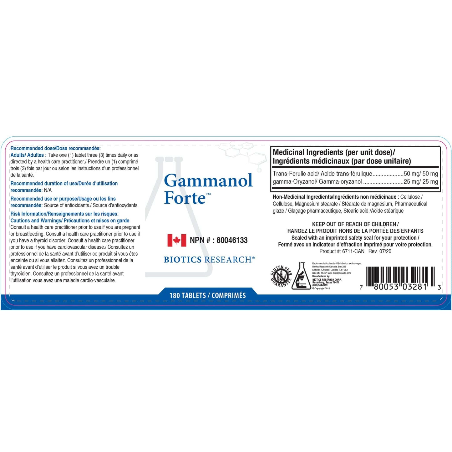 100 Tablets | Biotics Research Gammanol Forte