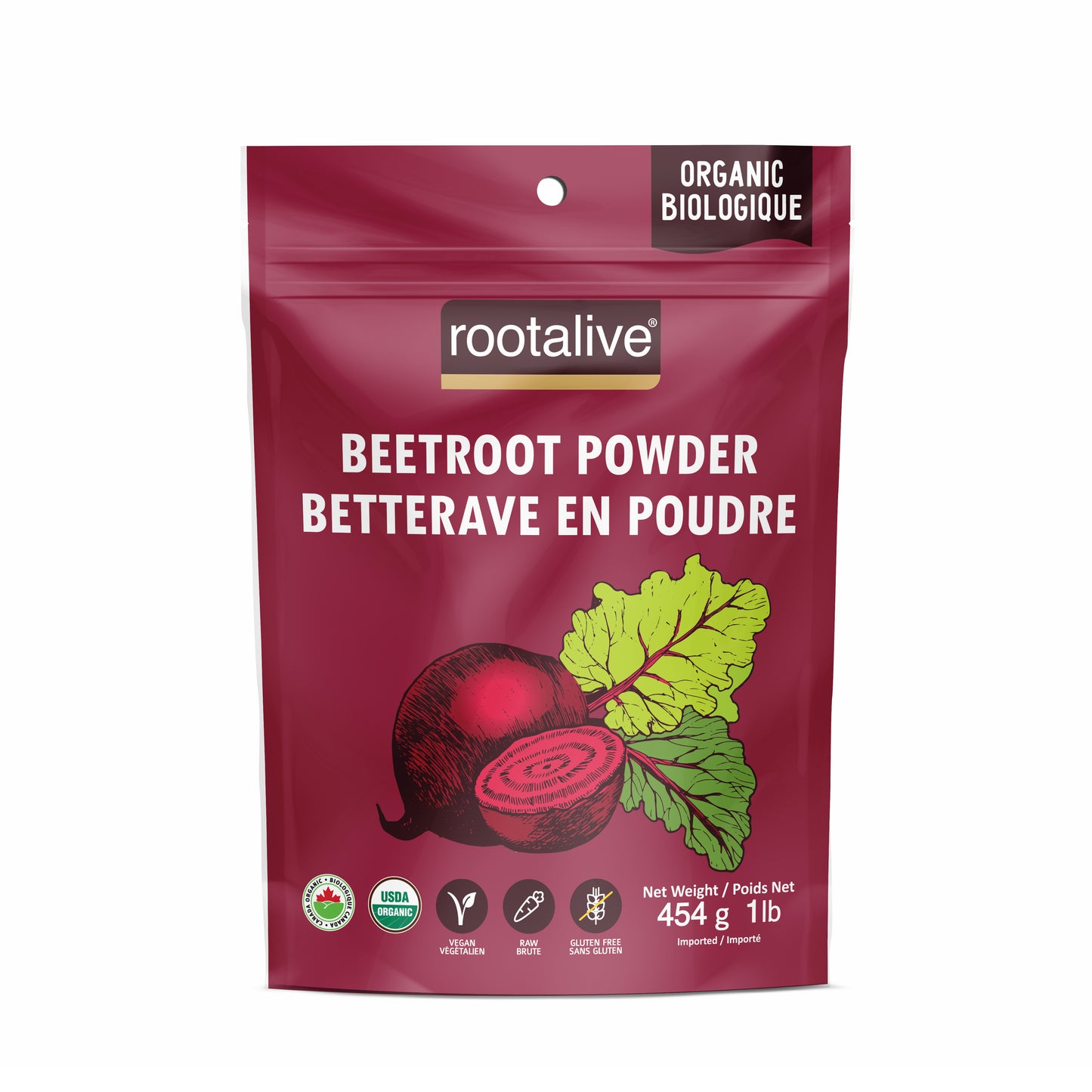 Rootalive Organic Beetroot Powder, Certified Organic Whole Beet for Nitric Oxide and Blood Flow, 200g or 454g
