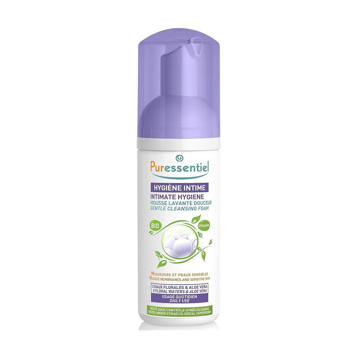 Puressentiel Organic Gentle Cleansing Foam for Intimate Hygiene, Creamy Soap-Free Foam with Sage, Rose and Aloe Vera, 150ml