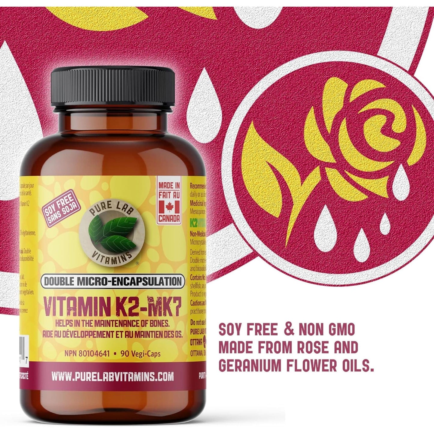 90 Vegetable Capsules | Pure Lab Vitamins Vitamin K2 - MK7 Infographic